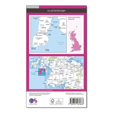 Pink Ordnance Survey Landranger 68 South Kintyre & Campbeltown Map With Digital Version