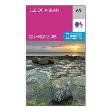 Pink Ordnance Survey Landranger 69 Isle of Arran Map With Digital Version