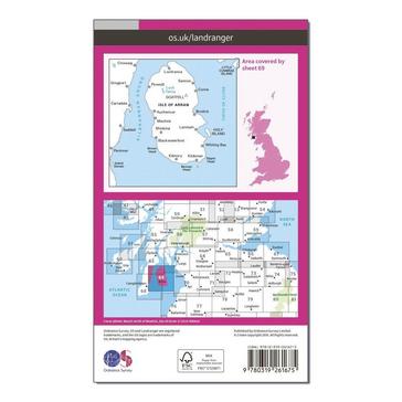 Pink Ordnance Survey Landranger 69 Isle of Arran Map With Digital Version