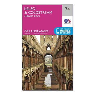 Pink Ordnance Survey Landranger 74 Kelso  Coldstream Jedburgh  Duns Map With Digital Version