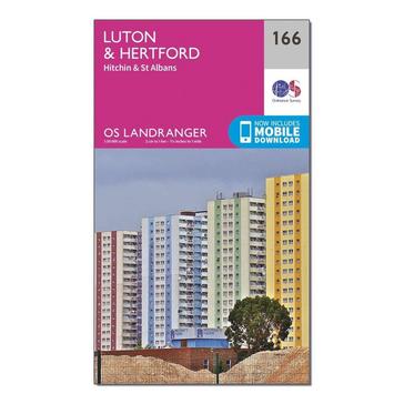 Pink Ordnance Survey Landranger 166 Luton, Hertford, Hitchin & St Albans Map With Digital Version