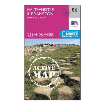 Pink Ordnance Survey Landranger Active 86 Haltwhistle & Brampton, Bewcastle & Alston Map With Digital Version