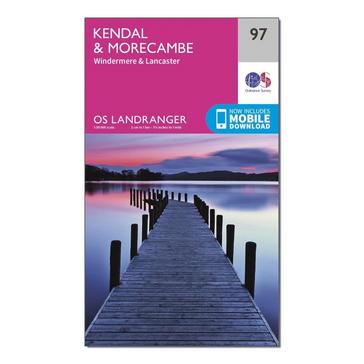Pink Ordnance Survey Landranger 97 Kendal, Morecambe, Windermere & Lancaster Map With Digital Version
