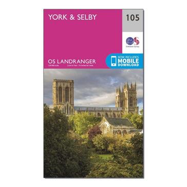 Pink Ordnance Survey Landranger 105 York & Selby Map With Digital Version