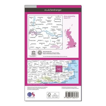 Pink Ordnance Survey Landranger 177 East London, Billericay & Gravesend Map With Digital Version