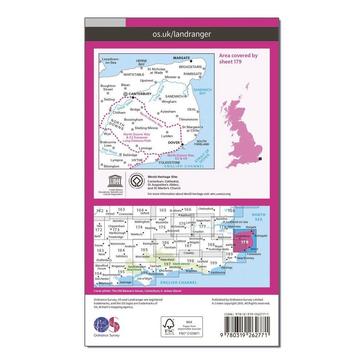 Pink Ordnance Survey Landranger 179 Canterbury & East Kent, Dover & Margate Map With Digital Version