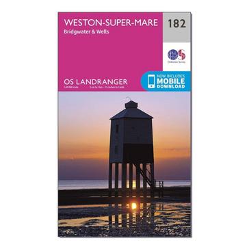 Pink Ordnance Survey Landranger 182 WestonsuperMare Bridgwater  Wells Map With Digital Version
