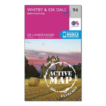 Pink Ordnance Survey Landranger Active 94 Whitby, Esk Dale & Robin Hood's Bay Map With Digital Version