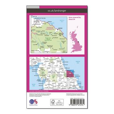 Pink Ordnance Survey Landranger Active 94 Whitby, Esk Dale & Robin Hood's Bay Map With Digital Version