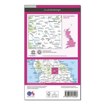 Pink Ordnance Survey Landranger Active 99 Northallerton  Ripon Pateley Bridge  Leyburn Map With Digital Version
