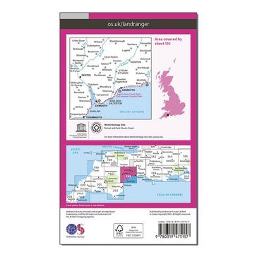 Pink Ordnance Survey Landranger Active 192 Exeter & Sidmouth, Exmouth & Teignmouth Map With Digital Version