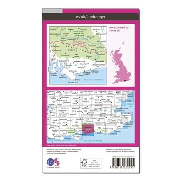 Pink Ordnance Survey Landranger 197 Chichester & The South Downs Map With Digital Version