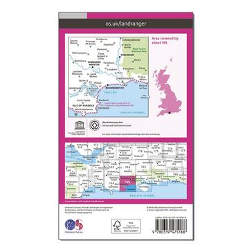 Pink Ordnance Survey Landranger Active 195 Bournemouth & Purbeck, Wimborne Minster & Ringwood Map With Digital Version