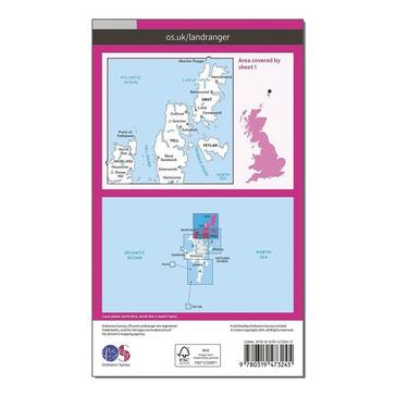 Pink Ordnance Survey Landranger Active 1 - Shetland Yell, Unst and Fetlar Map With Digital Version