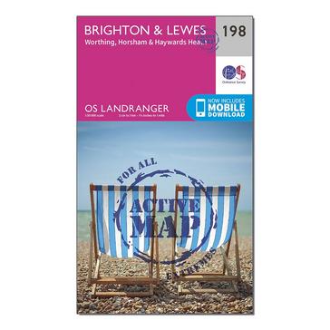 Pink Ordnance Survey Landranger Active 198 Brighton & Lewes, Haywards Heath Map With Digital Version