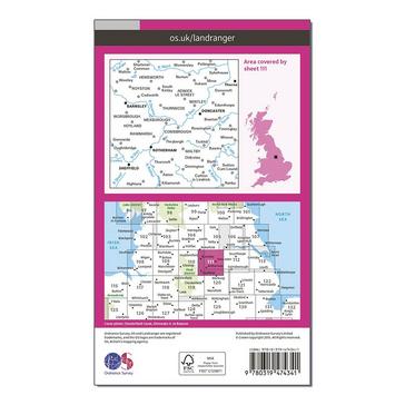Pink Ordnance Survey Landranger Active 111 Sheffield & Doncaster, Rotherham, Barnsley & Thorne Map With Digital Version