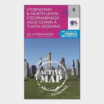 Pink Ordnance Survey Landranger Active 8 Stornoway & North Lewis Map With Digital Version