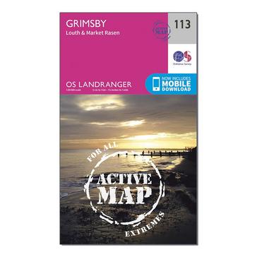 Pink Ordnance Survey Landranger Active 113 Grimsby, Louth & Market Rasen Map With Digital Version