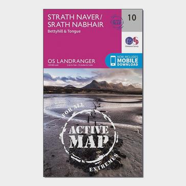 Pink Ordnance Survey Landranger Active 10 Strathnaver, Bettyhill & Tongue Map With Digital Version