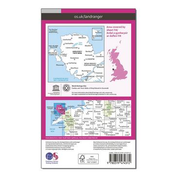 Pink Ordnance Survey Landranger Active 114 Anglesey Map With Digital Version