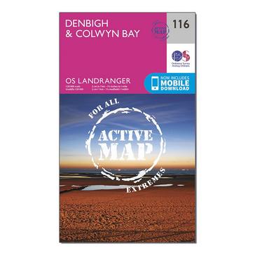 Pink Ordnance Survey Landranger Active 116 Denbigh & Colwyn Bay Map With Digital Version