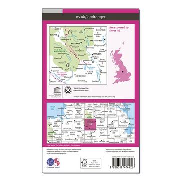 Pink Ordnance Survey Landranger Active 119 Buxton & Matlock, Chesterfield, Bakewell & Dove Dale Map With Digital Version