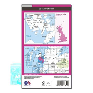 Pink Ordnance Survey Landranger Active 32 South Skye & Cuillin Hills Map With Digital Version