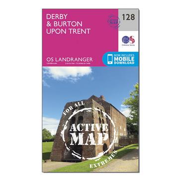 Pink Ordnance Survey Landranger Active 128 Derby & Burton upon Trent Map With Digital Version
