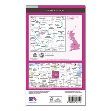 Pink Ordnance Survey Landranger Active 128 Derby & Burton upon Trent Map With Digital Version