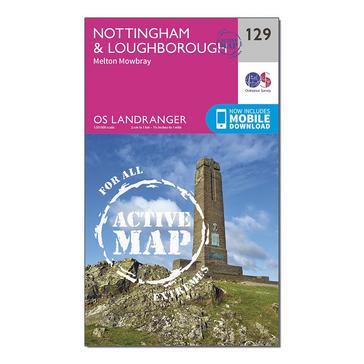 Orange Ordnance Survey Landranger Active 129 Nottingham  Loughborough Melton Mowbray Map With Digital Version