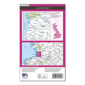 Pink Ordnance Survey Landranger Active 135 Aberystwyth & Machynlleth Map With Digital Version