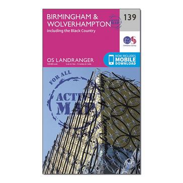 Pink Ordnance Survey Landranger Active 139 Birmingham & Wolverhampton Map With Digital Version