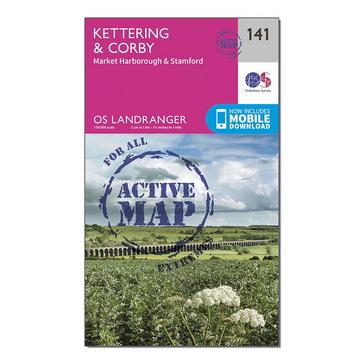 Pink Ordnance Survey Landranger Active 141 Kettering & Corby Map With Digital Version