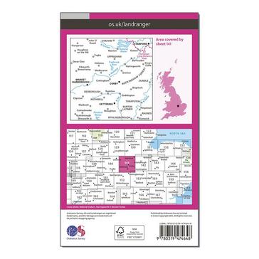 Pink Ordnance Survey Landranger Active 141 Kettering & Corby Map With Digital Version