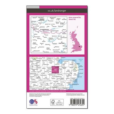 Pink Ordnance Survey Landranger Active 142 Peterborough, Market Deeping & Chatteris Map With Digital Version