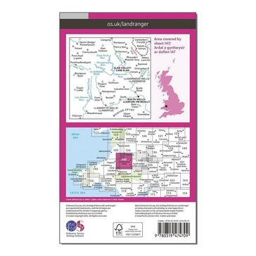 Pink Ordnance Survey Landranger Active 147 Elan Valley & Builth Wells Map With Digital Version