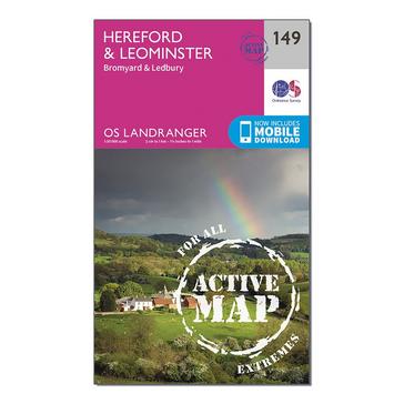 Pink Ordnance Survey Landranger Active 149 Hereford  Leominster Bromyard  Ledbury Map With Digital Version
