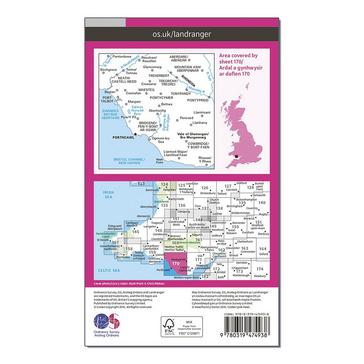 Pink Ordnance Survey Landranger Active 170 Vale of Glamorgan, Rhondda & Porthcawl Map With Digital Version