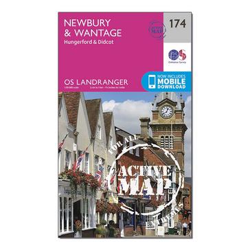 Pink Ordnance Survey Landranger Active 174 Newbury & Wantage, Hungerford & Didcot Map With Digital Version