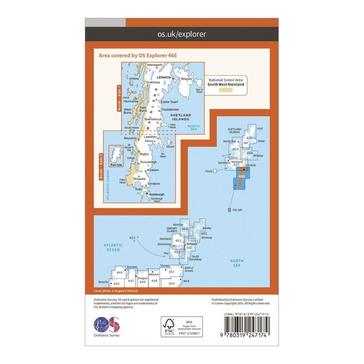 Orange Ordnance Survey Explorer 466 Shetland Mainland South Map With Digital Version