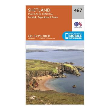 Orange Ordnance Survey OS EXP 467 Shetland Mainland Central With Digital Version