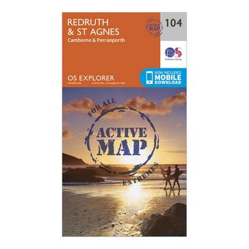 Orange Ordnance Survey Explorer Active 104 Redruth & St Agnes Map With Digital Version