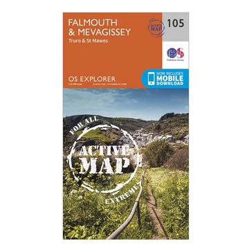 Orange Ordnance Survey Explorer Active 105 Falmouth & Mevagissey Map With Digital Version