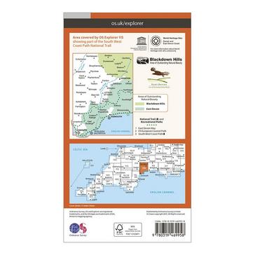 Orange Ordnance Survey Explorer Active 115 Exmouth & Sidmouth Map With Digital Version