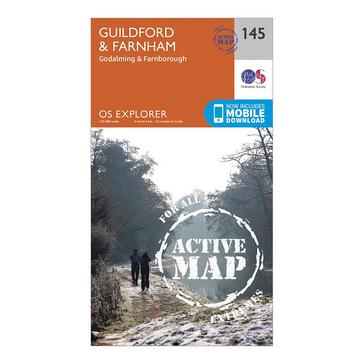Orange Ordnance Survey Explorer Active 145 Guildford & Farnham Map With Digital Version