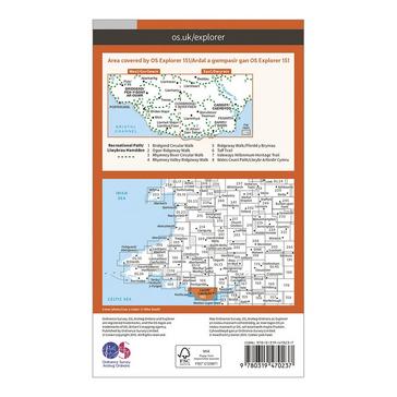 Orange Ordnance Survey Explorer Active 151 Cardiff & Bridgend Map With Digital Version