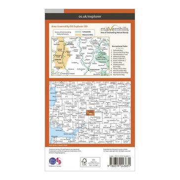 Orange Ordnance Survey EXP 190 Malvern Hills & Bredon Hill Map With Digital Version