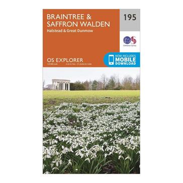 Orange Ordnance Survey Explorer 195 Braintree & Saffron Walden Map With Digital Version