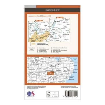 Orange Ordnance Survey Explorer 208 Bedford, St Neots, Sandy & Biggleswade Map With Digital Version