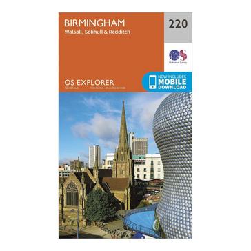 Orange Ordnance Survey Explorer 220 Birmingham, Walsall, Solihull & Redditch Map With Digital Version